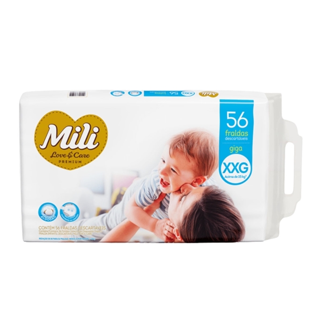 FRALDA MILI LOVE&CARE GIGA XXG 56 UNIDADES