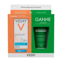 Kit Vichy Protetor Solar Facial Capital Soleil Hydra-Matte Sem Cor FPS 50 30g + Gel de Limpeza Facial Normaderm 50g